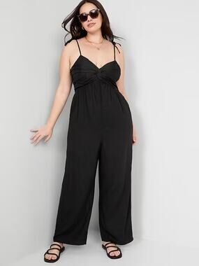 Old Navy Linen Blend Tie Shoulder Twist Front Jumpsuit Black NWT XXL